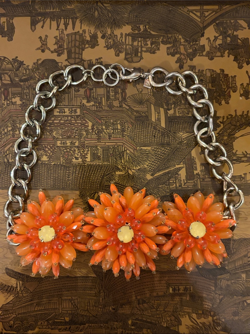 Banana republic Orange Floral Statement Necklace